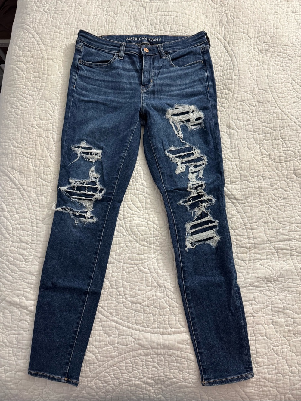 American Eagle Outfitters Dark Blue Ripped Skinny Jeans